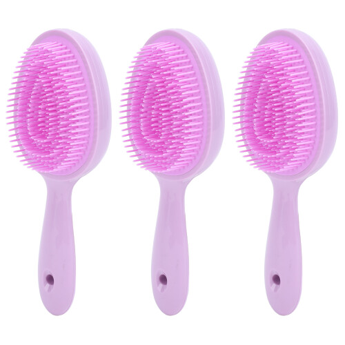 (Violet) 3pz Spazzola Shampoo Silicone Massaggio Cuoio Capelluto Viola