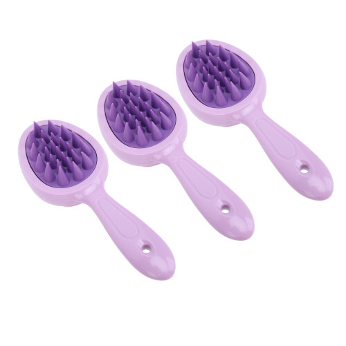 (Violet) 3pz Spazzola Shampoo Silicone Massaggio Cuoio Capelluto Viola 2