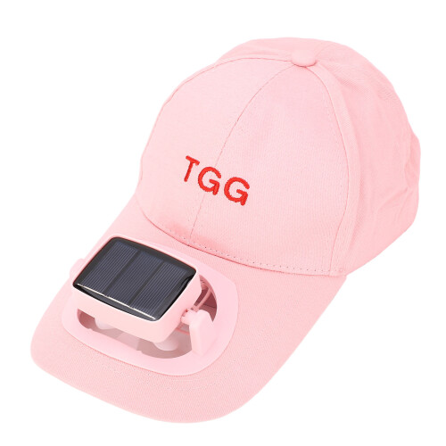 (Pink) Cappello Ventilatore Solare UV USB Tesa Larga Rosa 2
