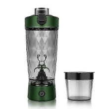(Olive-Green) 600ml USB Electric Portable Whey Protein Shaker bottle Fully Automatic Stirring Cup Rechargeable Gym BA Free Cocktail Blend