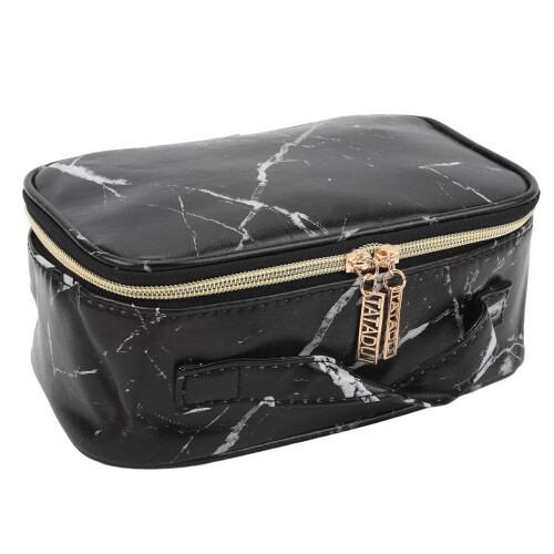 Large Waterproof Marble PU Leather Toiletry Bag Black 2