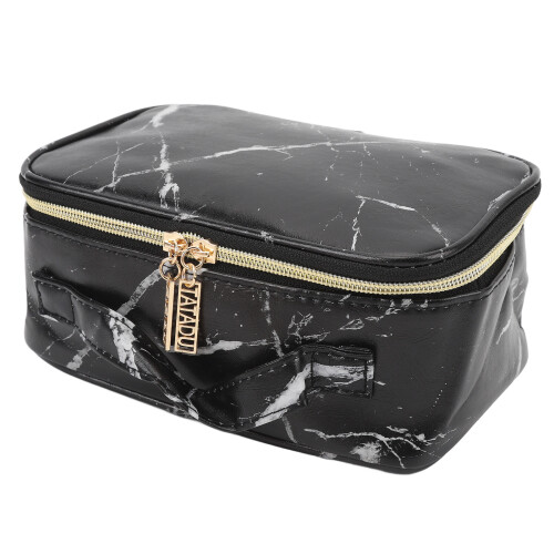 Large Waterproof Marble PU Leather Toiletry Bag Black 1