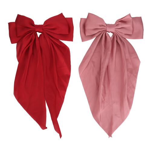 Doppelte Haarspange mit Langem Schweif Rot/Rosa