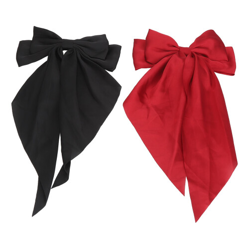2x große Haarschleifen aus weichem Material Schwarz Rot 1