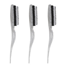 (Glitter Silver) 3pcs Rat Tail Brush 3 Rows Nylon Teasing Styling Glitter Red