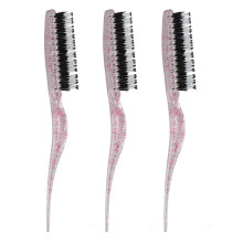 (Glitter Red) 3pcs Rat Tail Brush 3 Rows Nylon Teasing Styling Glitter Red
