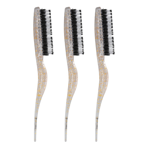 (Glitter  Gold) 3x Rat-Tail-Bürste Nylon, Glitter Rot Styling