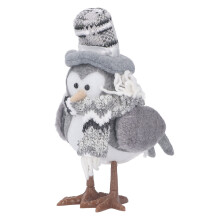 (Grey Hat) LED Light-Up Red Hat Bird Figurine Desktop Statue