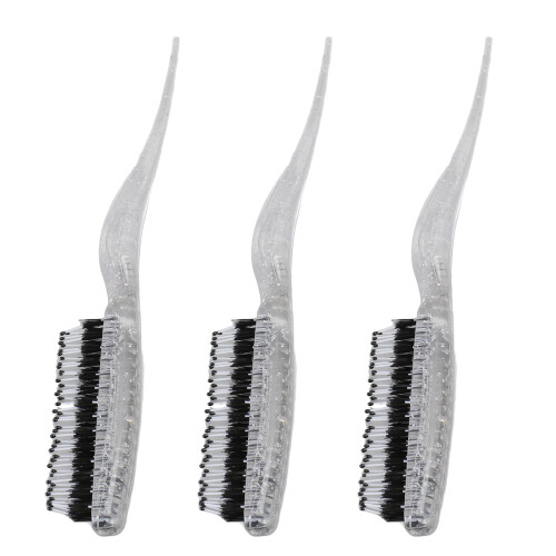 (Glitter Silver) 3pcs Rat Tail Brush 3 Rows Nylon Teasing Styling Glitter Red 2