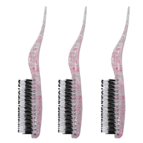 (Glitter Red) 3pcs Rat Tail Brush 3 Rows Nylon Teasing Styling Glitter Red 2
