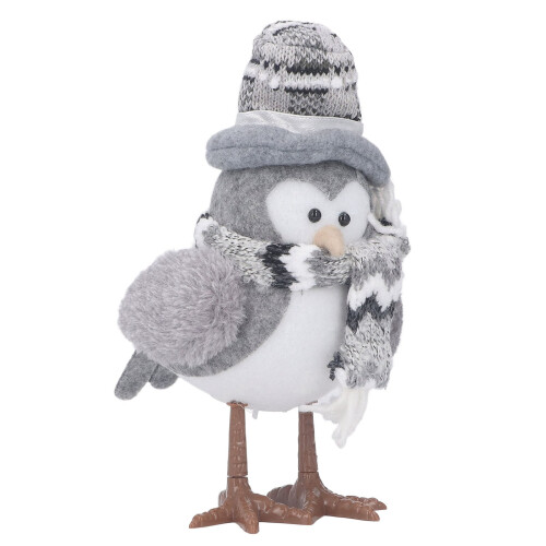 (Grey Hat) LED Light-Up Red Hat Bird Figurine Desktop Statue 1
