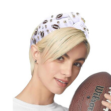 American Football Headband Pearl Rhinestone Knotted Hairband for Fans