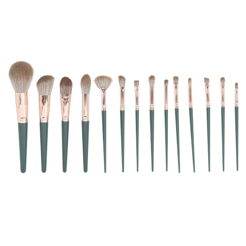 14Pcs Concealer Eyeshadow Foundation Brush Set Green Bag 2