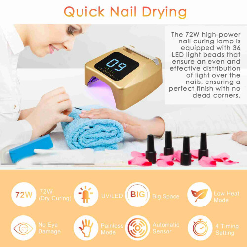 72W UV LED Nail Lamp Quick Dry Gel Curing 4 Timers IR Sensor 2