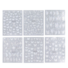 6x Holographic Butterfly Nail Stickers with Rhinestones