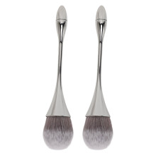 (Silver) 2PCS Nail Art Powder Brush Soft Bristles Ergonomic Handle Silver