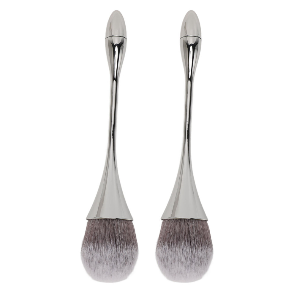 (Silver) 2PCS Nail Art Powder Brush Soft Bristles Ergonomic Handle Silver