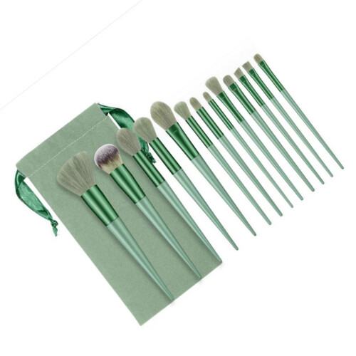 13pcs Synthetic Fluffy Makeup Brushes Set Green 2