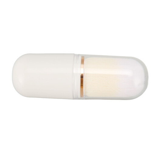 (White) Retractable Dense Bristle Powder Brush Compact Black 1