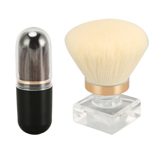 Powder Brush Cheek Blush White Bristle Round Head with Case 2