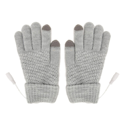 (Grey) USB-Heizhandschuhe gestrickt abnehmbar Grau Herbst Winter 1