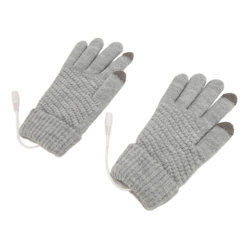 (Grey) USB-Heizhandschuhe gestrickt abnehmbar Grau Herbst Winter 2