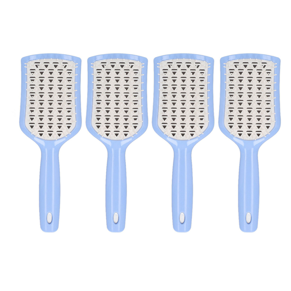 (Blue Handle) 4pcs Curved Vented Hair Brush Blue Handle Blow Dry Massage
