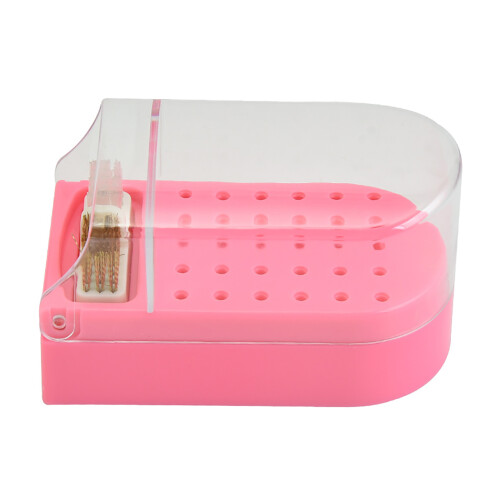 (Pink) 30-Hole Dustproof Transparent Display Box for Nail Drill Bits