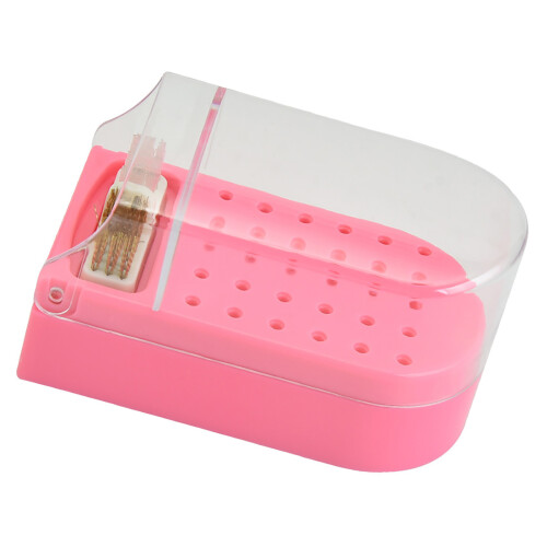 (Pink) 30-Hole Dustproof Transparent Display Box for Nail Drill Bits 2