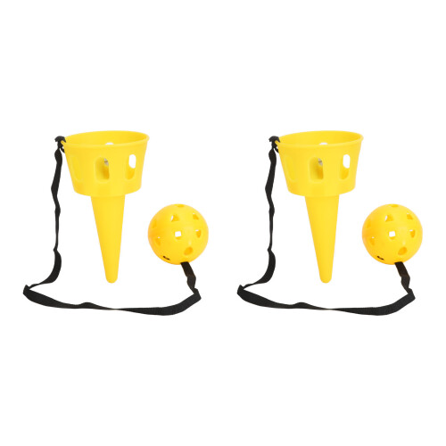 (Yellow) 2 Set Plastic Catch Ball Set Matte Yellow Kids Reflexivity Exercise