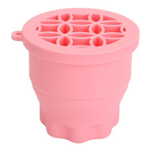 (Pink) Silicone Makeup Brush Cleaner with Drying Rack