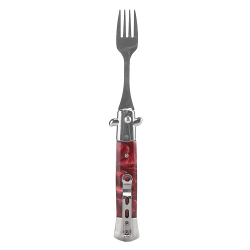 (Red) Folding Spring Camping Fork 304 Stainless Steel Pocket Automatic Red