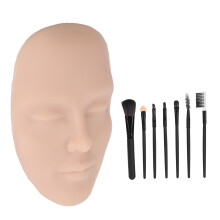 (Medium Skin Color) 3D Makeup Oefengezicht Silicone Mannequin 7 Stks Borstel Donker