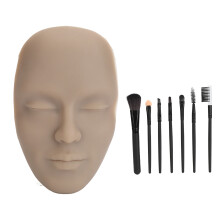 (Dark Skin Color) 3D Makeup Oefengezicht Silicone Mannequin 7 Stks Borstel Donker