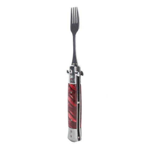 (Red) Folding Spring Camping Fork 304 Stainless Steel Pocket Automatic Red 1