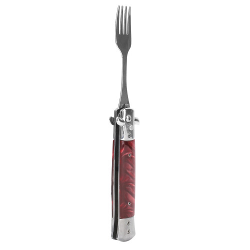 (Red) Folding Spring Camping Fork 304 Stainless Steel Pocket Automatic Red 2