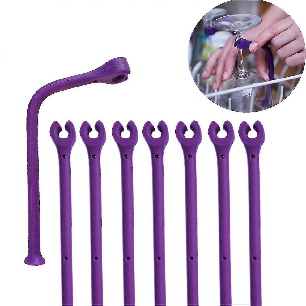 Kikidex (As Show, One Size) 8Pcs Silicone Dishwasher Attachment Silicone Stemware Saver Flexible Stemware Holder Dishwasher Wine Glass Protector Ha Purple