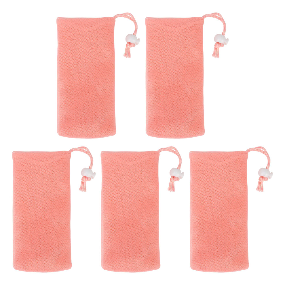 Pink Mesh Soap Pouch Exfoliating Foam Net 5Pcs