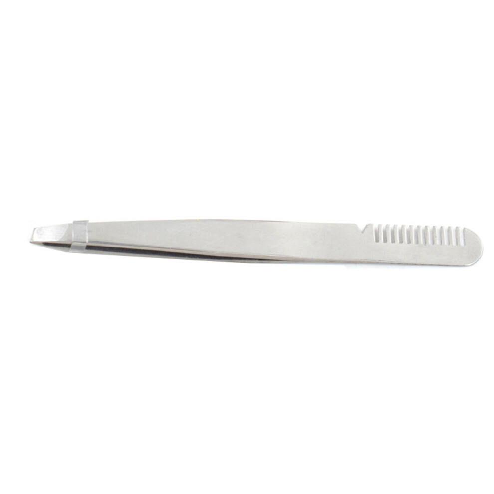 Silver (Silver) Multi Purpose Eyebrow Tweezers Stainless Steel Slant Tip Comb