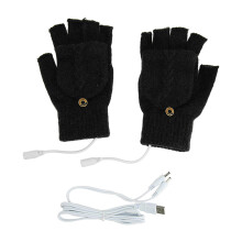 (Black) USB Heated Gloves Warm Knitted Fingerless Gloves Black