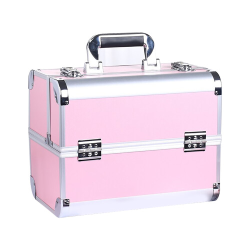 (Pink) Portable Large Multilayer Makeup Case - Black