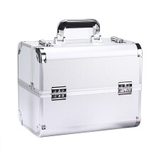 (Silver) Portable Large Multilayer Makeup Case - Black