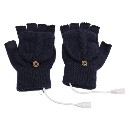 (Dark Blue) USB-Heizhandschuhe halbfingerlos gestrickt Winter Dunkelblau 1