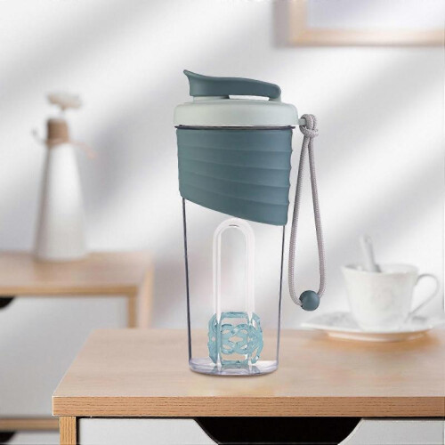 (Blue) 24oz Large-Capacity Grey Protein Shaker Bottle with Creative Strap 1