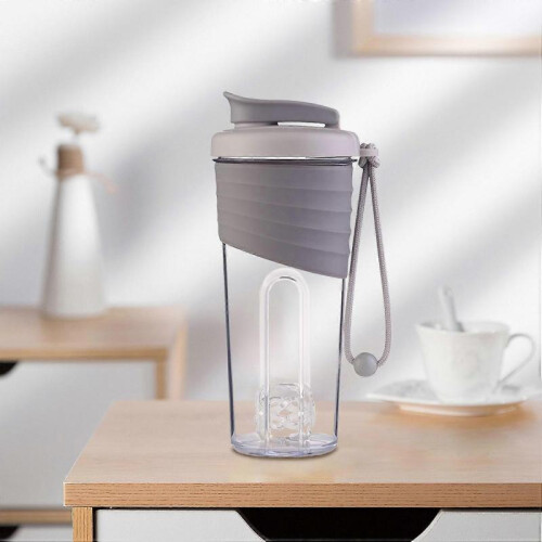 (Gray) 24oz Large-Capacity Grey Protein Shaker Bottle with Creative Strap 1