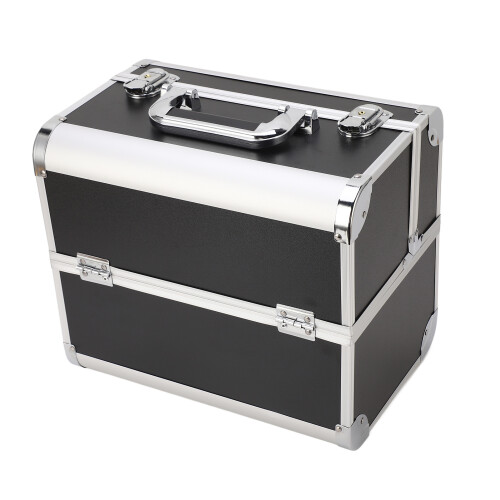 (Black) Portable Large Multilayer Makeup Case - Black 2