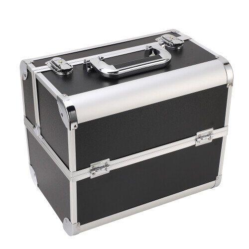 (Black) Portable Large Multilayer Makeup Case - Black 1