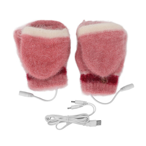(Pink) USB-Heizhandschuhe beidseitig heizen fingerlos pink