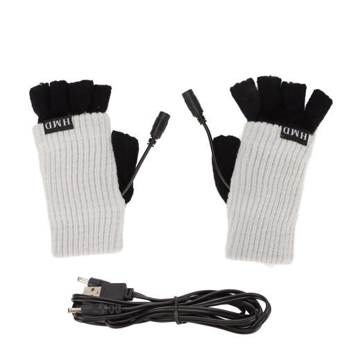 (Light Grey) USB-Heizhandschuhe Winter Halbfinger Grau