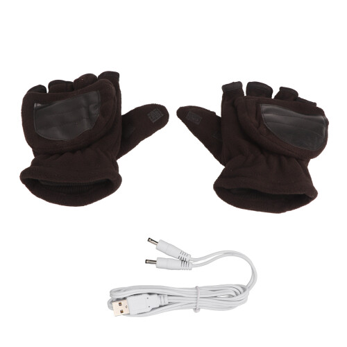 (Black) USB-Heizhandschuhe Doppelwärme Halbfinger Waschbar